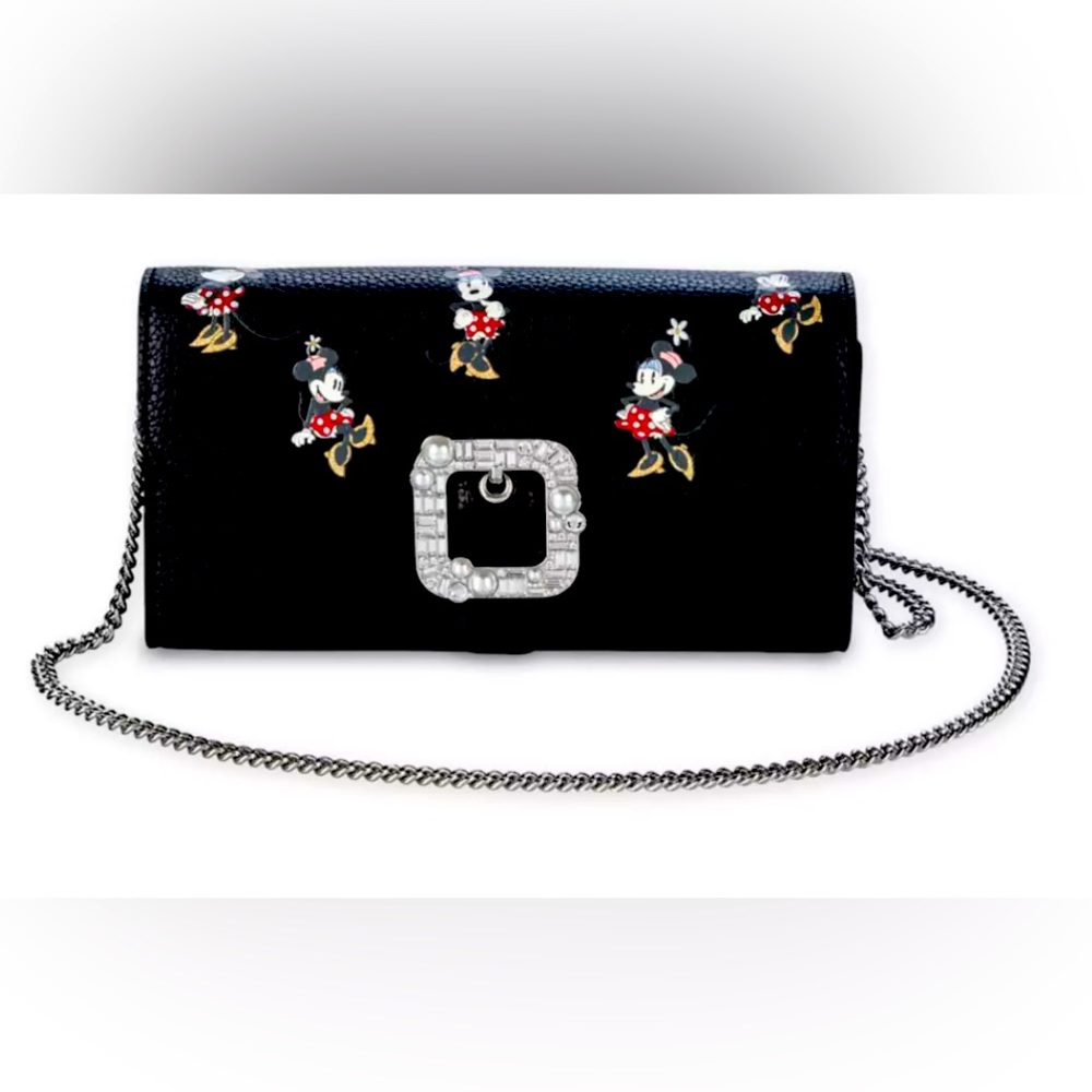 Disney Kate Spade Minnie Mouse Crossbody Wallet Clutch Rhinestone Pearl Buckle